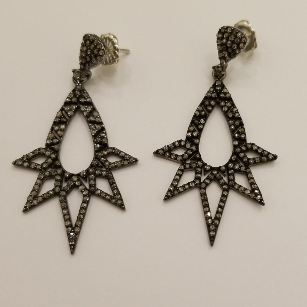 Blacked silver and champagne diamond earrings